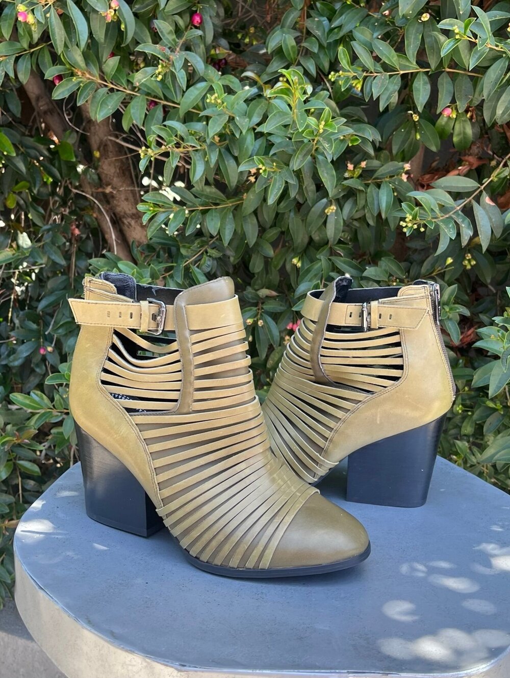 Circus by Sam Edelman Olive Green Cutout Ankle Booties Block Heel